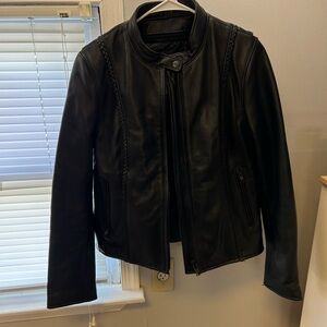 Black leather motorcycle jacket